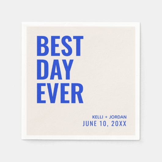 Personalisiert Blue Modern Best Day Ever Wedding Serviette (Vorderseite)