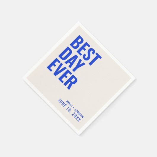 Personalisiert Blue Modern Best Day Ever Wedding Serviette (Ecke)