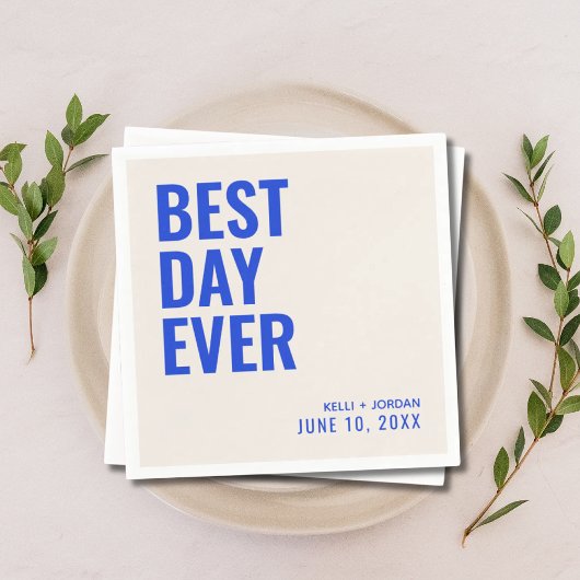 Personalisiert Blue Modern Best Day Ever Wedding Serviette