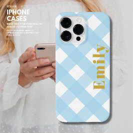 Personalisiert Blue Modern Karo iPhone Case
