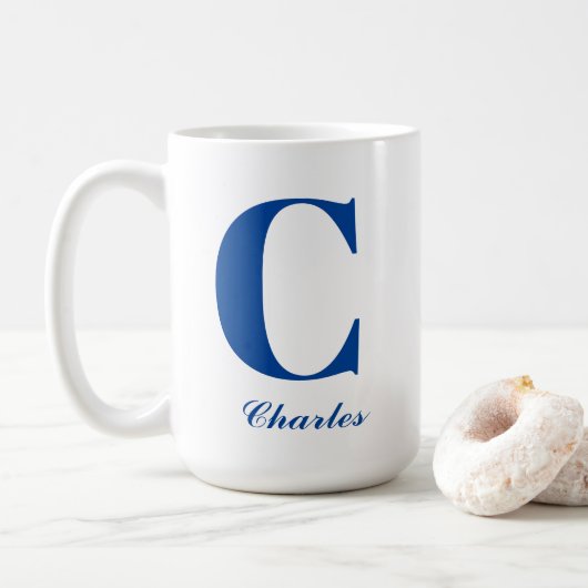 Personalisiert Blue Monogram Initial und Name Kaffeetasse (Mit Donut)