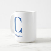 Personalisiert Blue Monogram Initial und Name Kaffeetasse (Vorderseite Links)