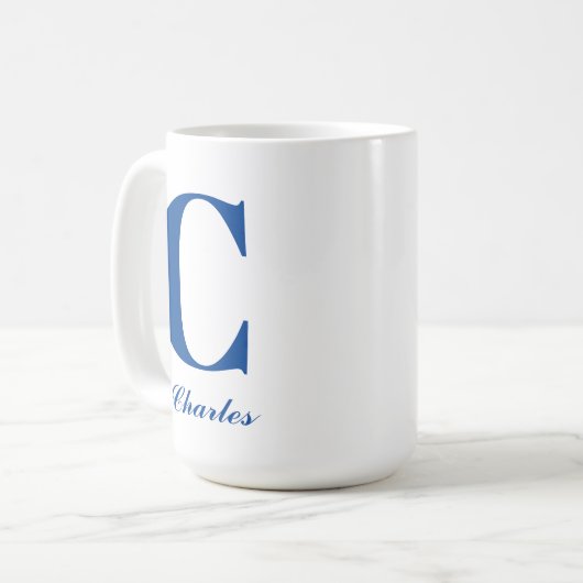 Personalisiert Blue Monogram Initial und Name Kaffeetasse (Vorderseite Links)