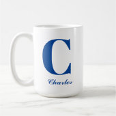 Personalisiert Blue Monogram Initial und Name Kaffeetasse (Links)