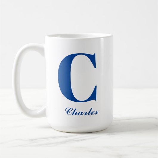 Personalisiert Blue Monogram Initial und Name Kaffeetasse (Links)