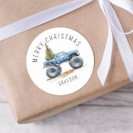 Personalisiert Blue Monster Truck Weihnachtsgesche Runder Aufkleber