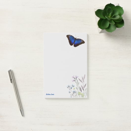 Personalisiert Blue Morpho Butterfly Wildblumen Post-it Klebezettel (Büro)