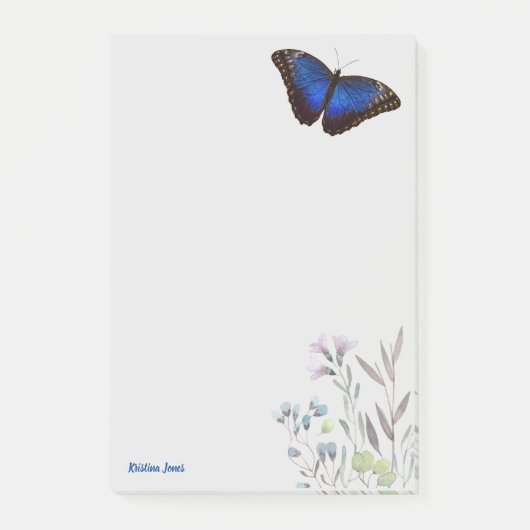 Personalisiert Blue Morpho Butterfly Wildblumen Post-it Klebezettel (Vorderseite)