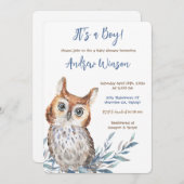 Personalisiert Blue Owl Baby Dusche Einladung (Vorne/Hinten)