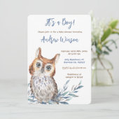 Personalisiert Blue Owl Baby Dusche Einladung (Stehend Vorderseite)
