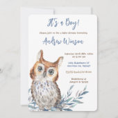 Personalisiert Blue Owl Baby Dusche Einladung (Vorderseite)