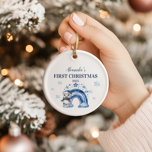 Personalisiert Blue Penguin Baby First Christmas Keramik Ornament