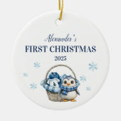 Personalisiert Blue Penguin Erster Weihnachten Keramik Ornament (Vorne)