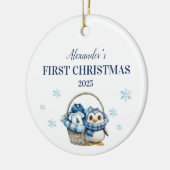 Personalisiert Blue Penguin Erster Weihnachten Keramik Ornament (Links)