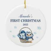 Personalisiert Blue Penguin Erster Weihnachten Keramik Ornament (Hinten)