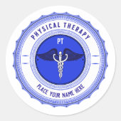 Personalisiert Blue Physical Therapy Caduceus Runder Aufkleber (Vorderseite)