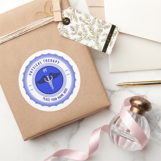 Personalisiert Blue Physical Therapy Caduceus Runder Aufkleber (Schenken)