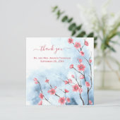 Personalisiert Blue Pink Floral Wedding Vielen Dan Karte (Stehend Vorderseite)