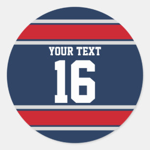 Personalisiert Blue Red und Silver Sport Stripes Runder Aufkleber