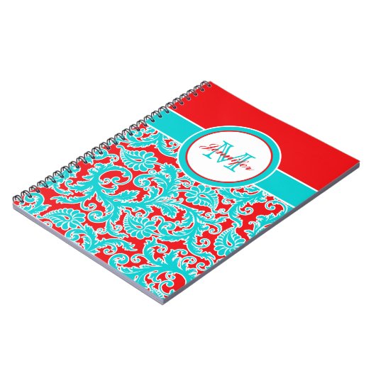Personalisiert Blue Red White Damask Notebook Notizblock (Linke Seite)