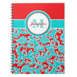 Personalisiert Blue Red White Damask Notebook Notizblock