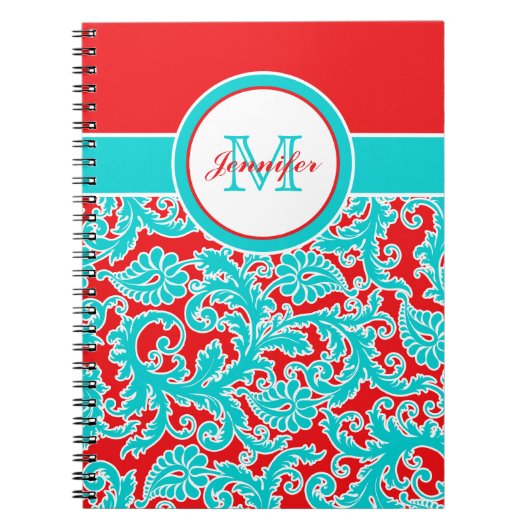 Personalisiert Blue Red White Damask Notebook Notizblock (Vorderseite)