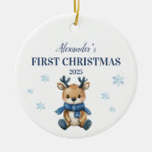 Personalisiert Blue Reindeer Baby First Christmas Keramik Ornament (Vorne)