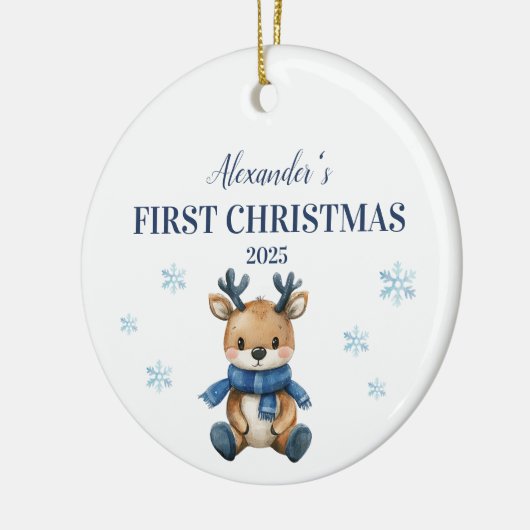 Personalisiert Blue Reindeer Baby First Christmas Keramik Ornament (Links)