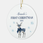 Personalisiert Blue Reindeer Baby First Christmas Keramik Ornament (Links)