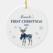 Personalisiert Blue Reindeer Baby First Christmas Keramik Ornament (Hinten)