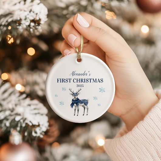 Personalisiert Blue Reindeer Baby First Christmas Keramik Ornament