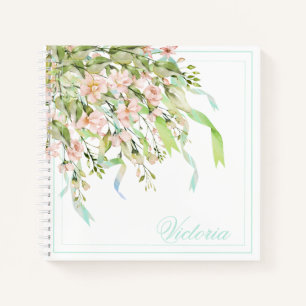 Personalisiert Blue Ribbons Greenery Eleganter Nam Notizblock