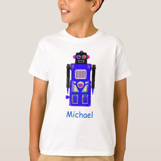 Personalisiert Blue Robot Boy's T - Shirt (Vorderseite)