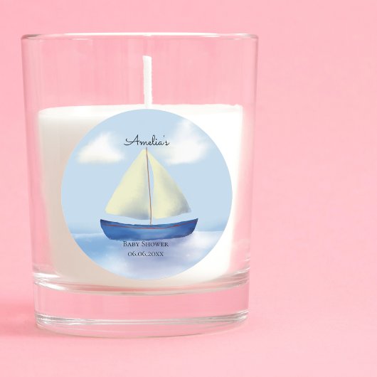 Personalisiert Blue Sail Boat Baby Dusche Runder Aufkleber