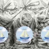 Personalisiert Blue Sail Boat Baby Dusche Runder Aufkleber