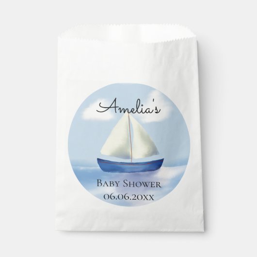 Personalisiert Blue Sailboat Baby Dusche Geschenktütchen (Vorderseite)