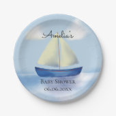 Personalisiert Blue Sailboat Baby Dusche Pappteller (Vorderseite)