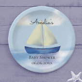 Personalisiert Blue Sailboat Baby Dusche Pappteller