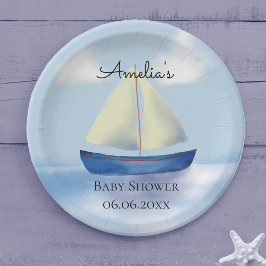 Personalisiert Blue Sailboat Baby Dusche Pappteller
