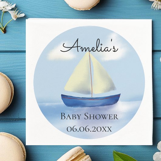 Personalisiert Blue Sailboat Baby Dusche Serviette