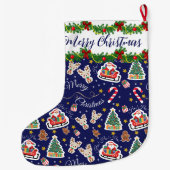 Personalisiert Blue Santa Merry Weihnachten Großer Weihnachtsstrumpf (Rückseite)