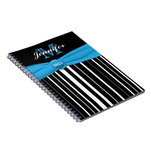Personalisiert Blue Schwarz-weiß Strip Notebook Notizblock (Rechte Seite)