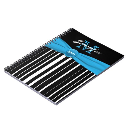 Personalisiert Blue Schwarz-weiß Strip Notebook Notizblock (Linke Seite)