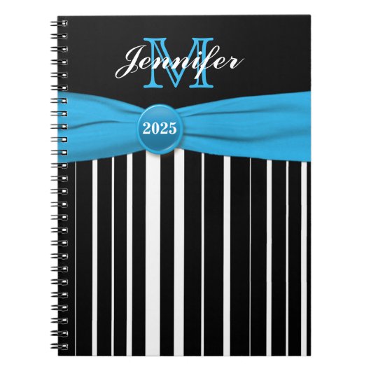 Personalisiert Blue Schwarz-weiß Strip Notebook Notizblock (Vorderseite)