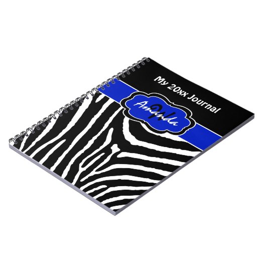 Personalisiert Blue Schwarz-weiß Zebra Stripe Jour Notizblock (Linke Seite)