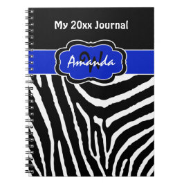 Personalisiert Blue Schwarz-weiß Zebra Stripe Jour Notizblock