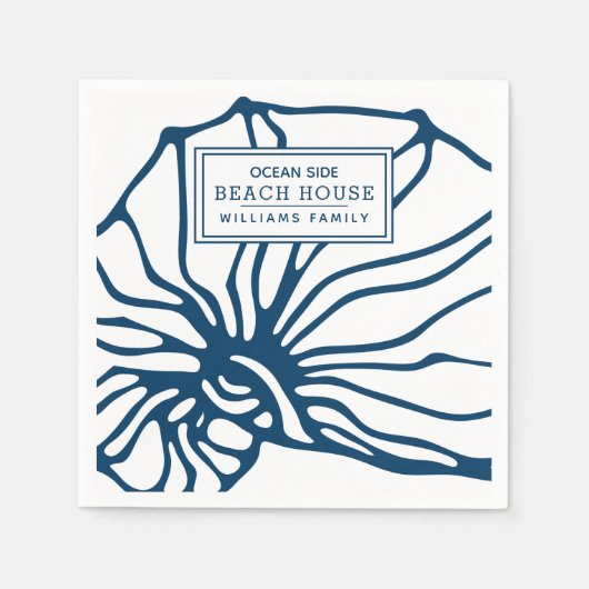Personalisiert Blue Seashell Pattern - Beach House Serviette (Vorderseite)