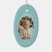 Personalisiert Blue Simple Bow Wavy Foto Weihnacht Keramik Ornament (Rechts)