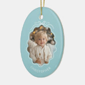 Personalisiert Blue Simple Bow Wavy Foto Weihnacht Keramik Ornament (Links)