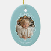 Personalisiert Blue Simple Bow Wavy Foto Weihnacht Keramik Ornament (Hinten)